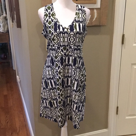 Jude Connally Navy and Olive Green Ikat Sleeveless Shift Dress - Picture 3 of 8